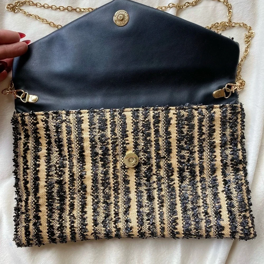 Urban Expressions Black and Tan Woven Clutch